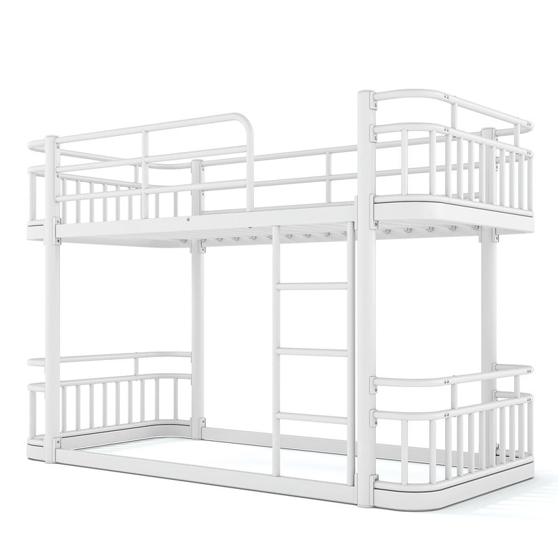 Twin XL over Twin XL Bunk Bed with Built-in Ladder & Safe Guardrails, Curved-Edge Sleek Metal Bed Frame with No Slat Floor Bed