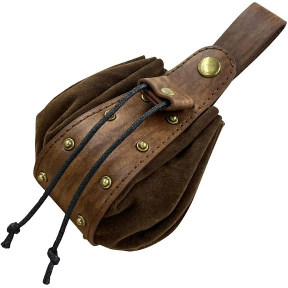 Vintage Medieval PU Leather Drawstring Pouch Middle Ages Portable Coin Purse Renaissance Storage Rivet Belt Pack Bag for Men Women Costume LARP Ren Faire(Coconut Brown)