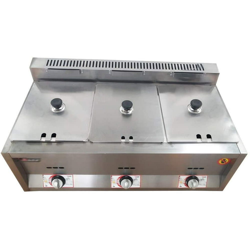 Oukaning Commercial Countertop Gas Fryer 3 Baskets Deep Fryer Propane