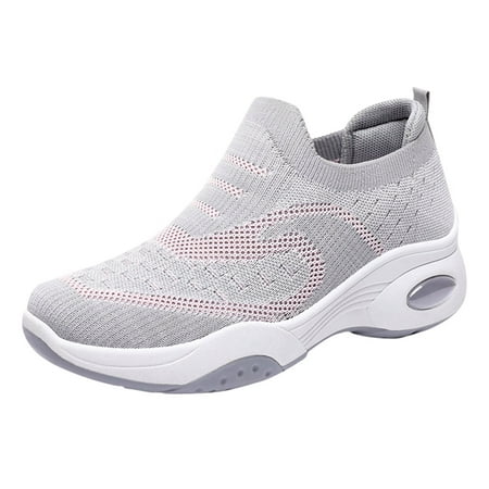 

Sneakers for Women Fashion Autumn Women Sports Flat Bottom Non Slip Lightweight Fly Woven Mesh Breathable Solid Color Slip On Womens Sneakers Mesh Grey 40