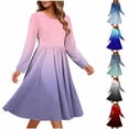 thumbnail image 7 of Fmbrln Dress for Women Long Sleeve Crew Neck Midi Dress Casual Loose Gradient Print A-Line Dress Fashion Holiday Dress, 7 of 7