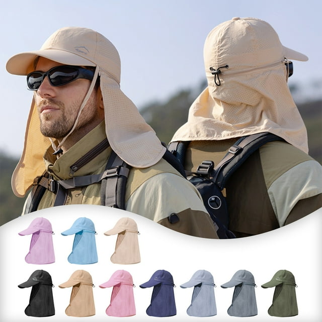 Sombrero de protección solar para hombres, mujeres | Senderismo, pesca, nylon de ala ancha | Ropa multidireccional de chal desmontable | Secado rápido respirable | Circunferencia 21,65-23,62"
