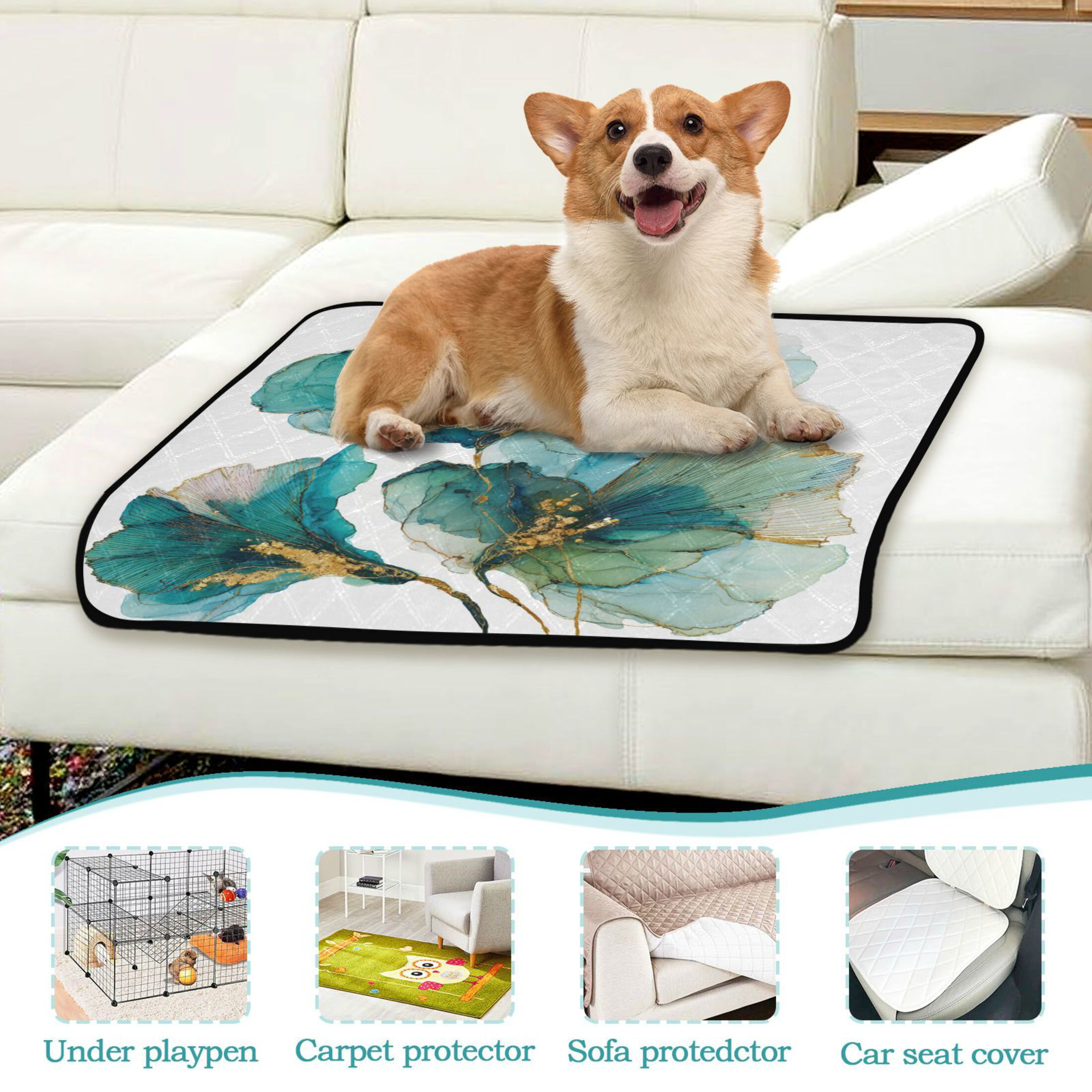 Qxltty Elegant Flower Cat litter Pads Pet Set of 3 Diaper Mats Center Anti-leakage Layer Absorbent Soft and Comfortable