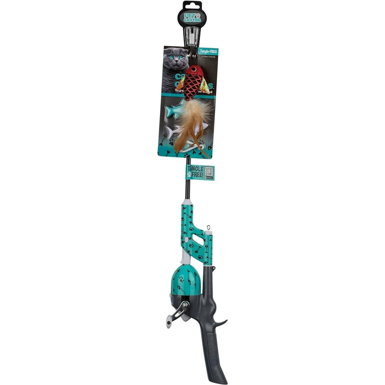 Cat Caster Fishing Pole Toy, Tangle Free, Retractable & Easy to Store. Includes  Two Interchangeable Teaser Toys
