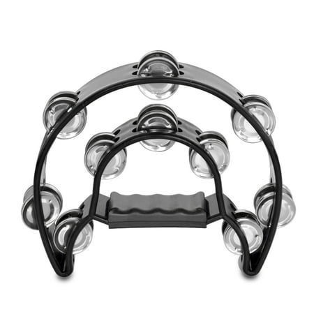 Half Price Toy - Half Moon Musical Tambourine (Black) Double Row Metal Jingles Hand Held Percussion Drum for Gift KTV Party Kids Toy with Ergonomic Handle Grip
