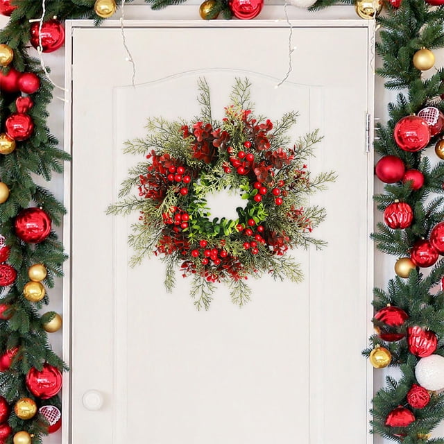 Économies de Vacances! srobpty Décoration de Noël, Décoration Maison, Couronne de Pins de Noël, Couronne Suspendue, Simulation de Fruits Rouges, Décorations Adaptées pour Noël