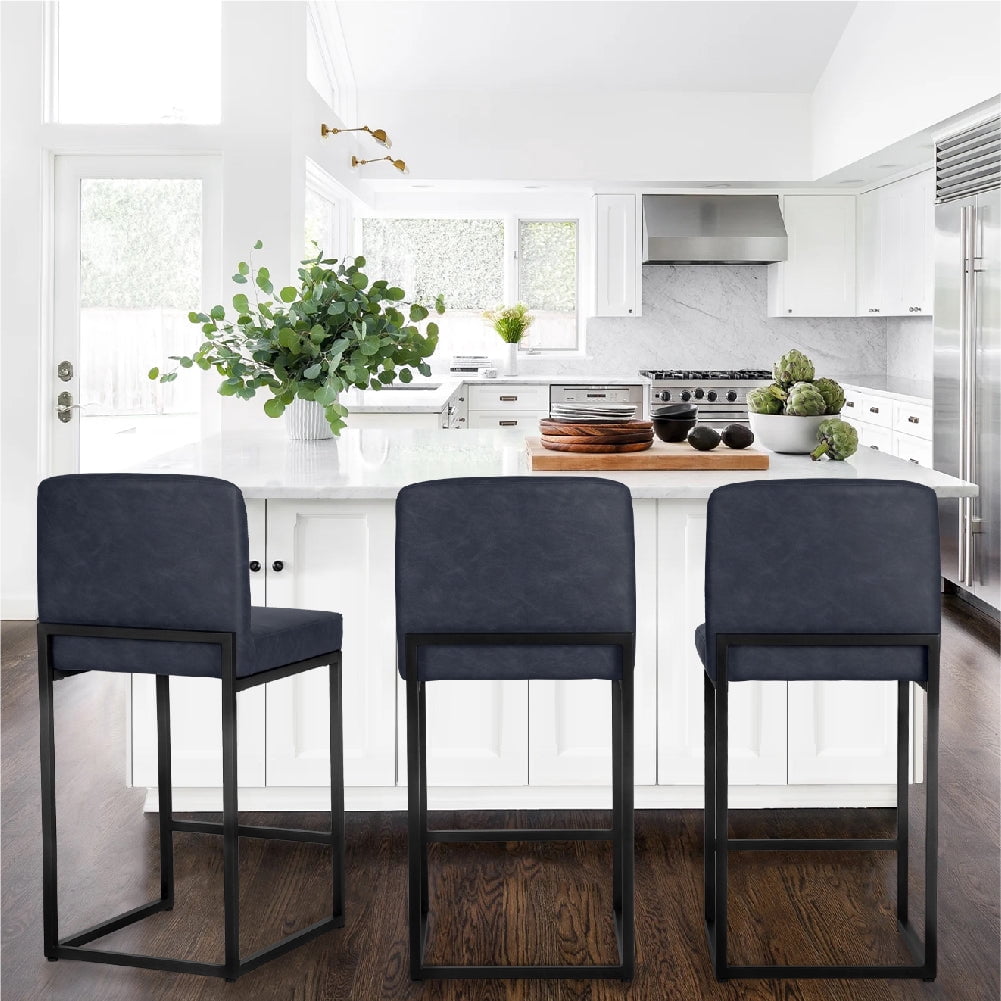 Sophia & William 24.6" Bar Stools PU Leather Counter Height Bar Stools with Back Modern Counter Height Chair for Kitchen Island, Black