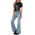 thumbnail image 2 of INSPIRAR CHIC Blusas de fiesta brillantes de manga corta texturizadas metálicas para mujer L Negro, 2 of 6