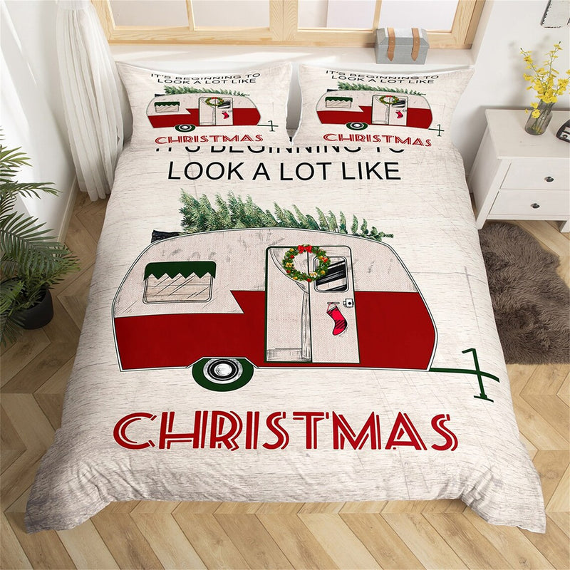 Maxcorners Christmas Camping Comforter Cover, Camper Rv Travel Trailer Duvet
