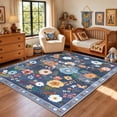 thumbnail image 3 of NewBuros 5'x7' Area Rug, Boho Floral Washable Rug, Non Slip Stain Resistant Soft Low Pile Rug for Living Room, Bedroom, Dining Room & Office, Gray Blue, 3 of 11