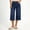Dark Blue, variant on Women's Button Waist Loose Wide Leg Denim Capri Pants, Cuffed Hem for Summer Daily Casual Commute Black L