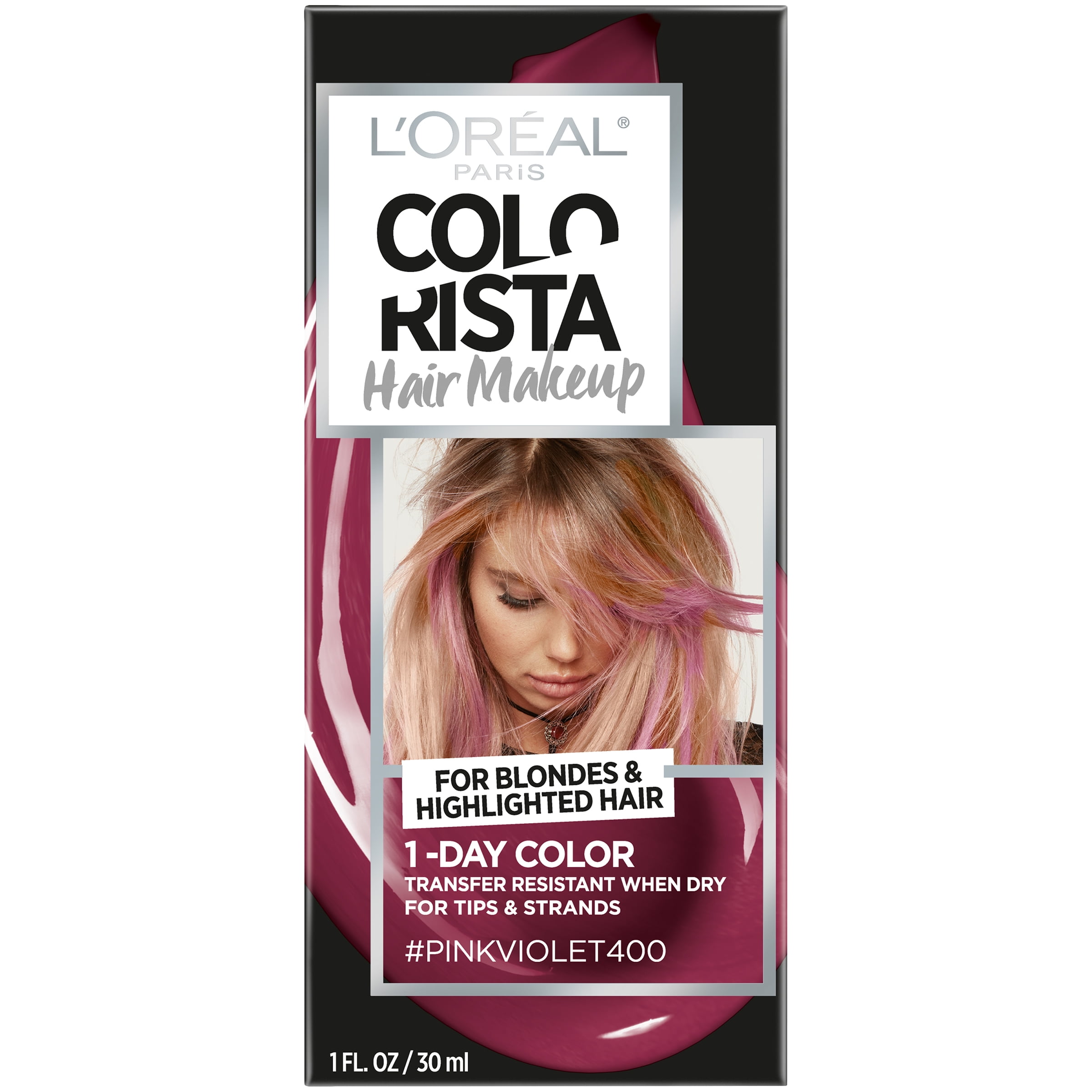 L'Oreal Paris Colorista Hair Makeup 1-Day Hair Color, 400 Pink Violet (for  blondes), 1 fl. oz. 