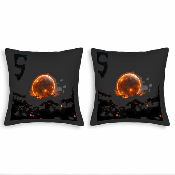 Set of 2 18x18in Throw Pillow Covers - Mystical Fiery Orb Design on Dark Background Perfect for Couch Bed or Car Decor