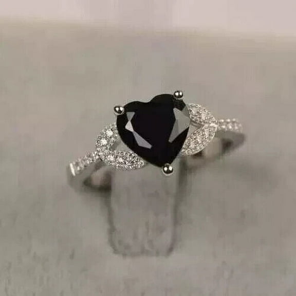 2Ct Heart Cut Lab-Created Black Diamond Women's Wedding Lovely Ring 14K White Gold Plated