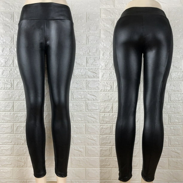 High Waist Faux Latex Seameless Legging Women Bodycon Shiny Patent Leather  Trousers Ladies PVC Stretch Slim Cropped Pants Custom