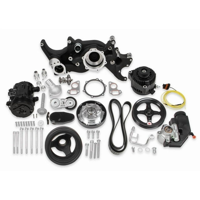 Holley Performance Accessory Drive Belt Kit 20-185BK For Use With GM LS Series Engines; Mid-Mount; Black; Aluminum