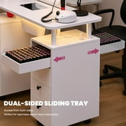 Advwin Rolling Manicure Table with Dust Collector, LED Lights & Wrist Rest, Beauty Salon Workstation Nail Desk for Nail Tech, Nail Technician Desk for Salon or Home Use, White