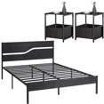 thumbnail image 2 of VECELO Modern Style 3-Piece Bedroom Set Queen Size Bed Frame and 2 Nightstand Master Bedroom Furniture in Black, 2 of 8