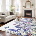 thumbnail image 2 of Purple Floral Area Rugs 8'x10', Washable Small Throw Rugs for Living Room Patio, Spring Lavender Daisy Butterflies Botanical Indoor Outdoor Rug Non-Slip Low Pile Carpet Runner Reversible Floor Mats, 2 of 8