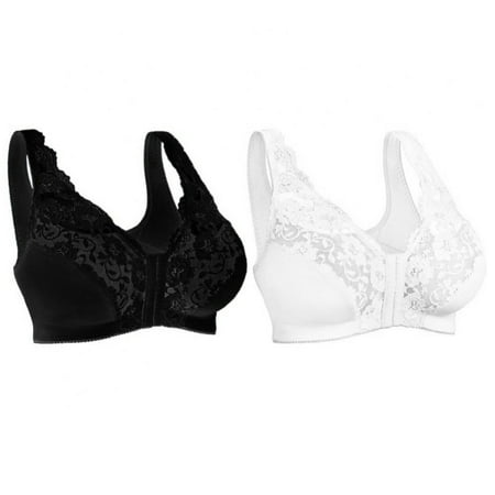

Bras for Women Plus Size Front Closure Back Support - Oversized Comfort Soft Lace Large Busts Wirefree Non Padded Plus Size Bra S-6XL(2-Packs)