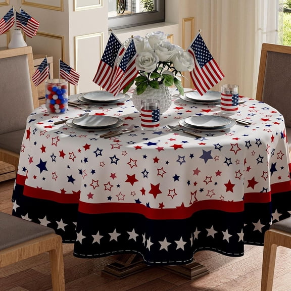 Stars America Independence Day 4th of July Memorial Day Patriotic Tablecloth Round Washable Table Covers for Home Party Decorations 70x70 Inch