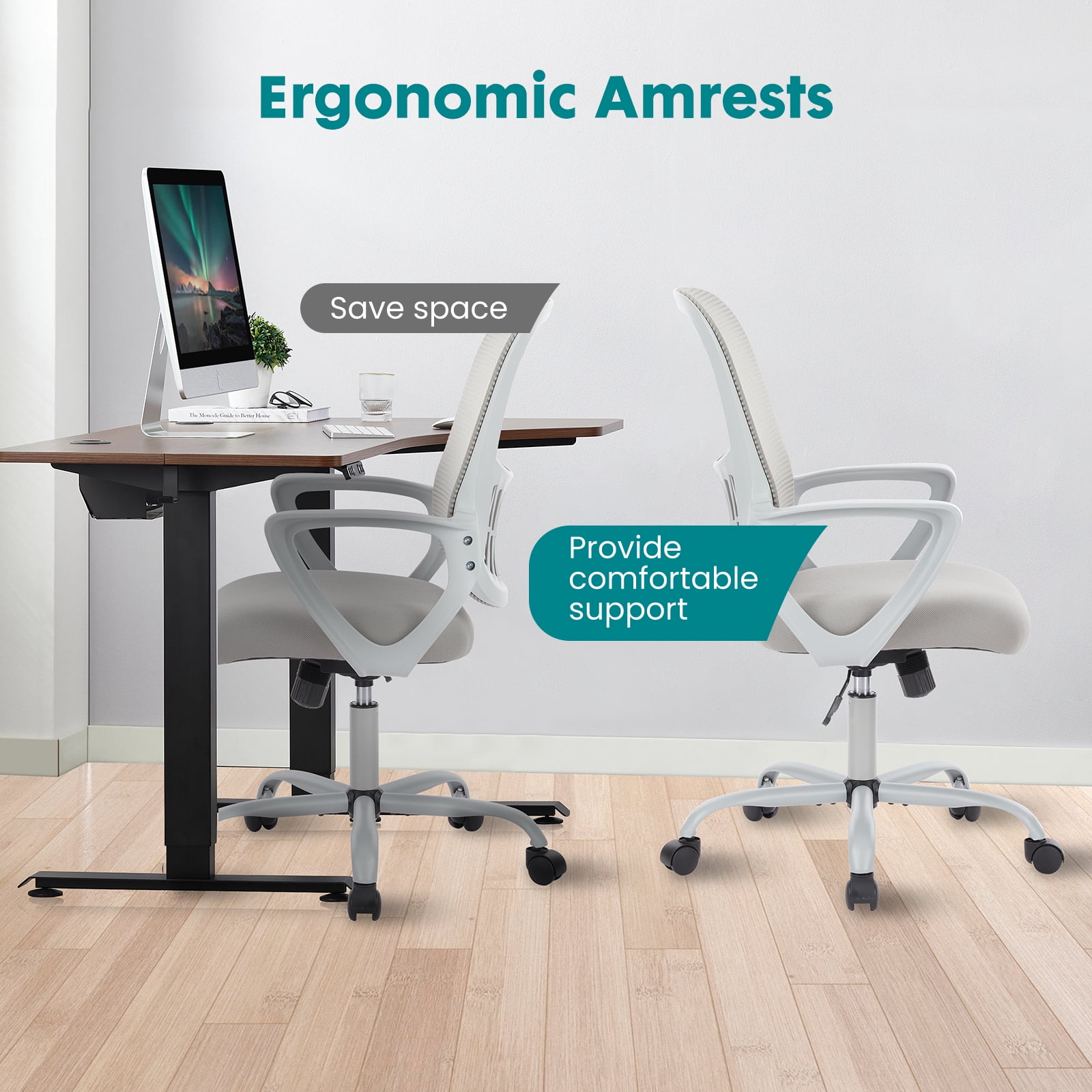 Yangming Ergonomic Office Chair, Mid Back Mesh Desk Chair with Lumbar Support for Home Office, Gray