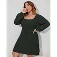 thumbnail image 3 of Women's Plus Size Elegant Square Neck Sweater Dress Midi Casual Tie Waist Dress, 3 of 5
