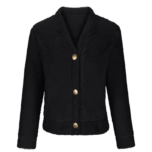 LSLJS Women Fashion Solid Pocket Color Jacket Plush Long Sleeves Lapel Coat