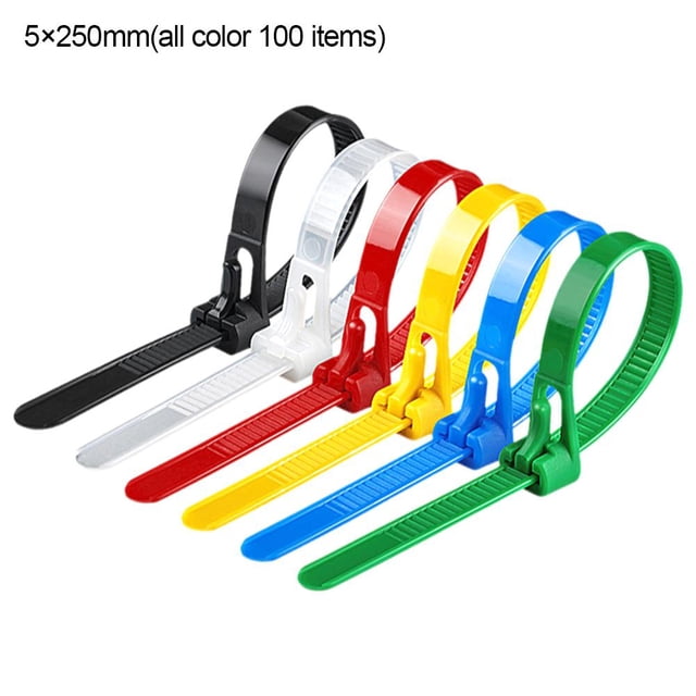 100-Pack Reusable Nylon Cable Ties with Adjustable Self-Locking Buckle for Organizing Wires and Home Use