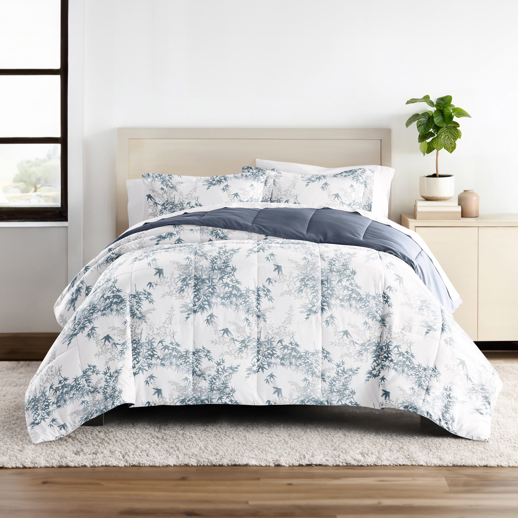 All Season Ultra Soft Comforter Set Lightweight Bedding in Bamboo Leaves Blue for Twin/Twin XL Size by Comfort Canopy