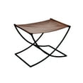 thumbnail image 2 of Cresta Modern Cowhide Accent Stool | Genuine Leather Sling Seat Stool with Iron | X-Base, Rustic Farmhouse Indoor Accent Furniture Brown & White, 2 of 4