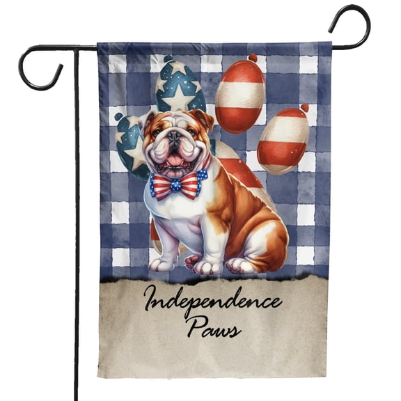 Patriotic Bulldog 4th of July Independence Paws Garden Flag 12x18in Double Sided Dog Lover Gifts Idea Outdoor Decor - 02010