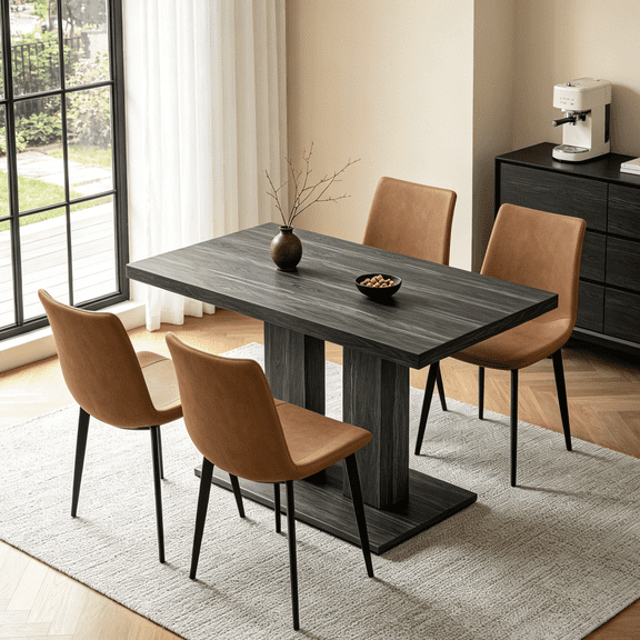 46.2 Inch Dining Table Set For 4-6,5-Piece Modern Kitchen Table With 4 Faux Leather Chairs for Breakfast Nook,Home,Apartment