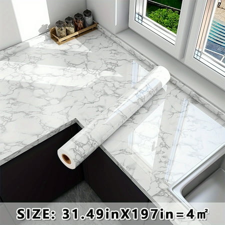 Luxury Faux Stone Peel & Stick Wallpaper | Heat/Oil Resistant Vinyl Contact Paper, Self-Adhesive Backsplash Film for Kitchen Countertops & Bathroom Walls, Waterproof Removable