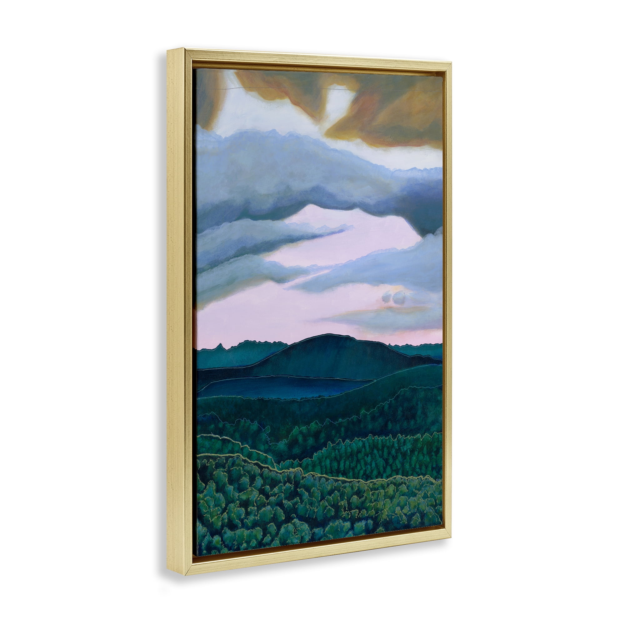 Stupell Industries Mountain Forests From Above Landscape & Nature Painting Gold Floater Framed Canvas Art Print Wall Art, 17 x 25