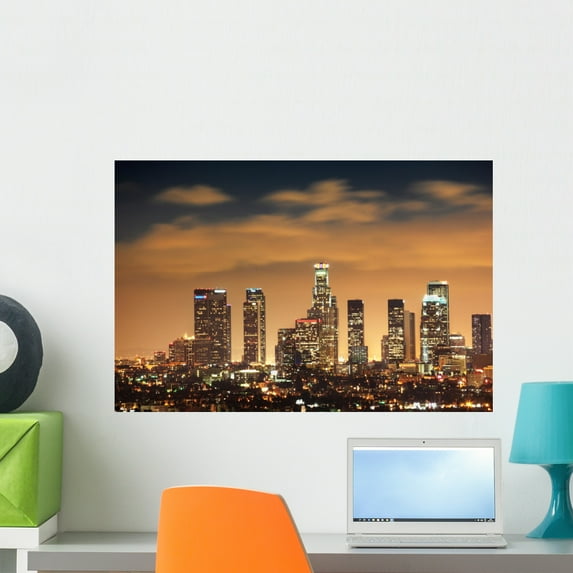 Downtown Los Angeles Skyline Wall Mural by Wallmonkeys Peel and Stick Graphic (24 in W x 16 in H) WM84495
