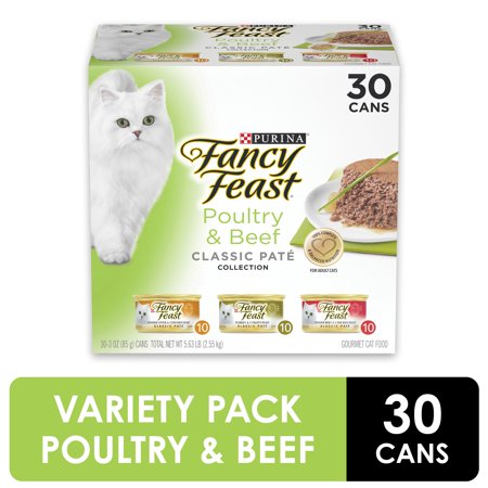 (30 Pack) Fancy Feast Grain Free Pate Wet Cat Food Variety Pack, Poultry & Beef Collection, 3 oz. (Best No Grain Cat Food)
