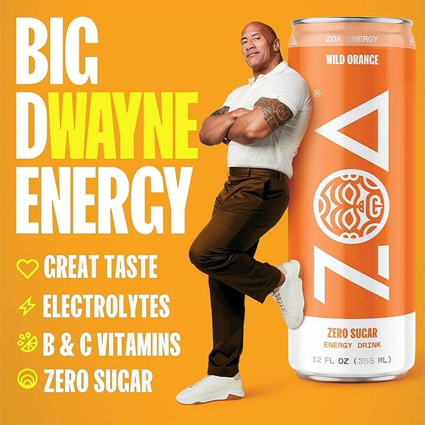 ZOA Zero Sugar Energy Drink, Wild Orange, 12-Pack, 12oz
