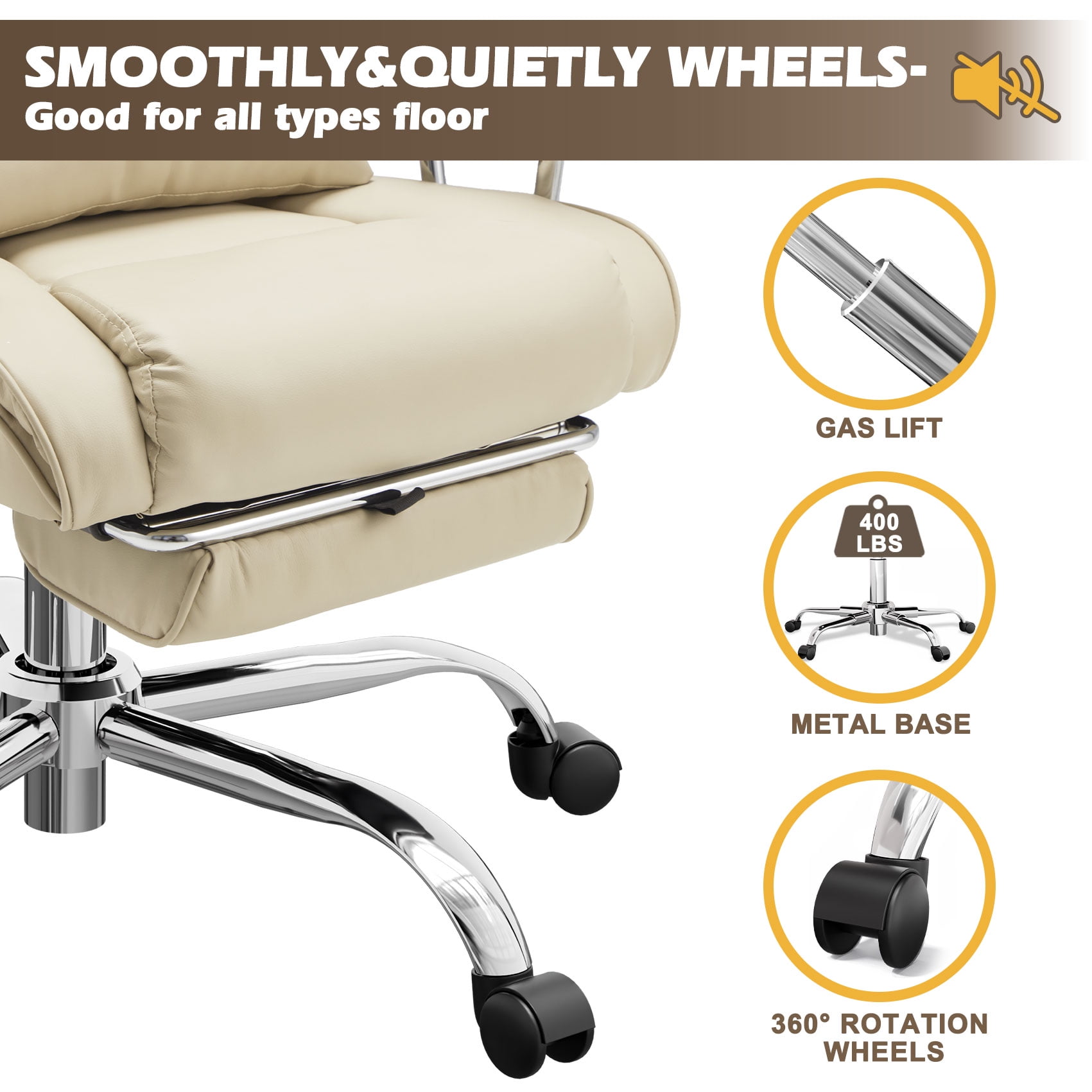 zzw Big and Tall Executive Office Chair, Reclining with Footrest, Adjustable High Back Ergonomic Leather Chair, 400lb Capacity