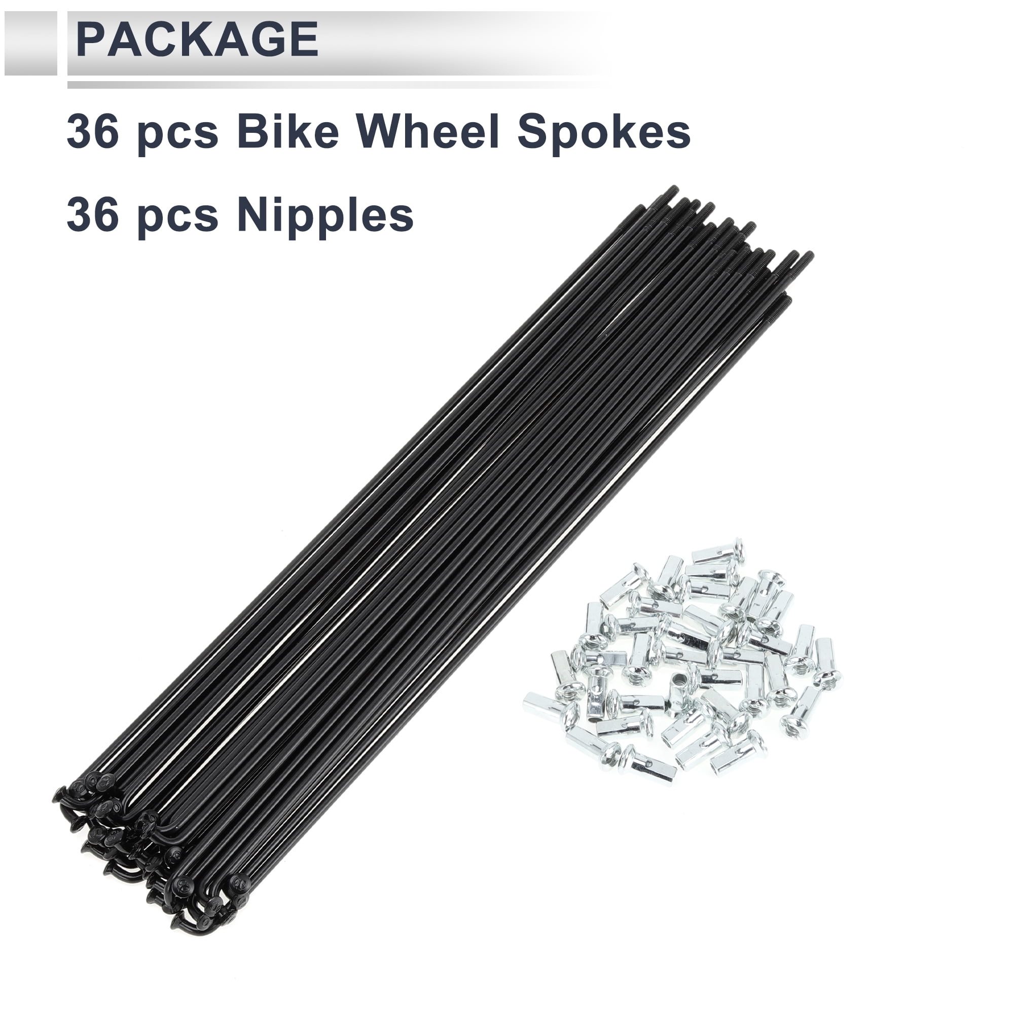 Unique Bargains 36Pcs Universal 12G Bicycle Wheel Spokes with Nipples Black 8.86"
