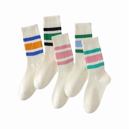 LYH Striped Crew Socks Seamless, or Solid Cotton Tube Socks, Casual Comfort 5 Pairs for Women and Men