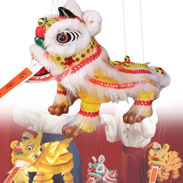 Hand Puppet with Strings & Rod - Asian Figurine Puppet Portable Crafts for Parties, Children, Spring Festival, White, Traditional Lion Dance Doll, 1PC