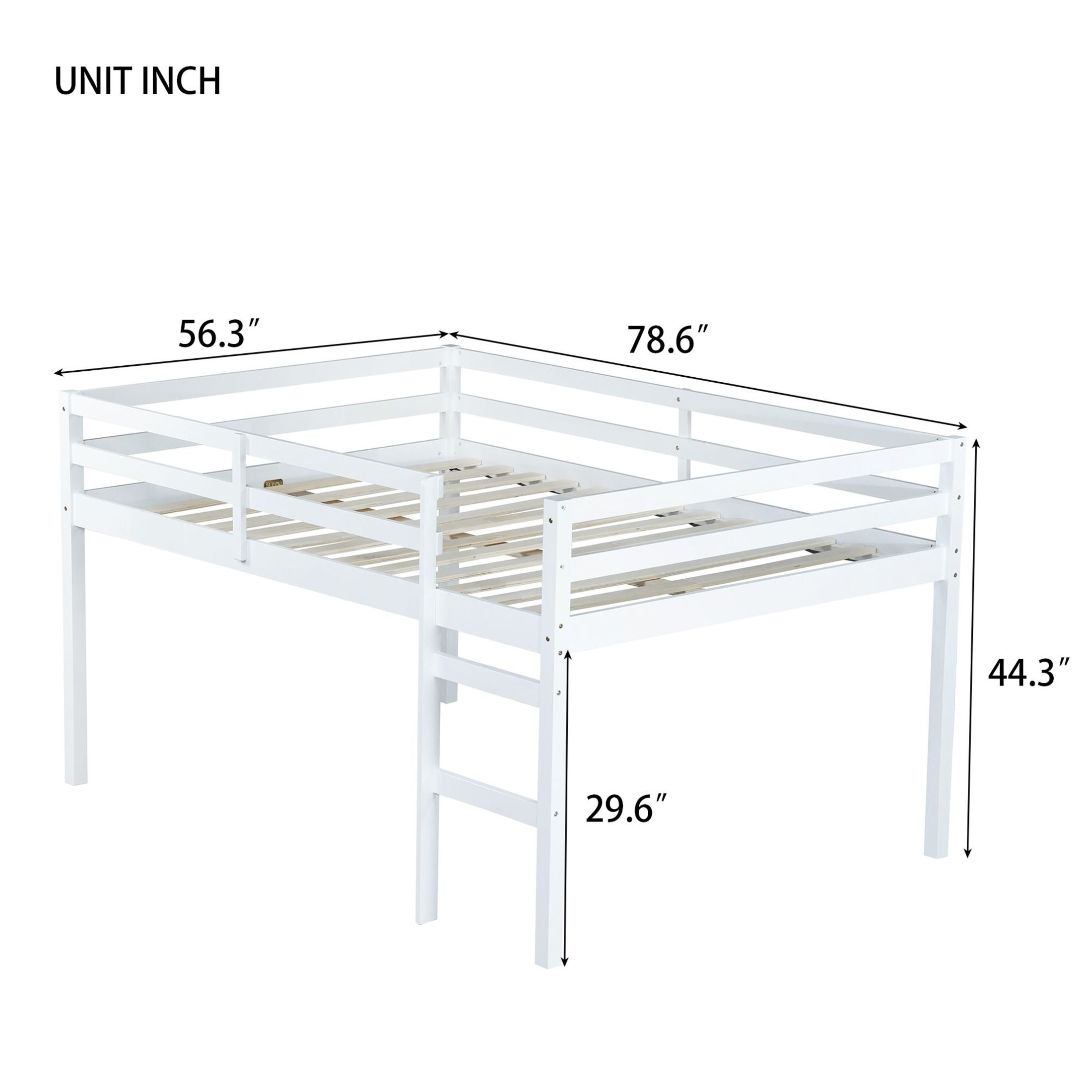 Noble House Full Loft Bed, Rubber Wood Frame with Ladder, Guardrails & Space-Saving Storage Design, White