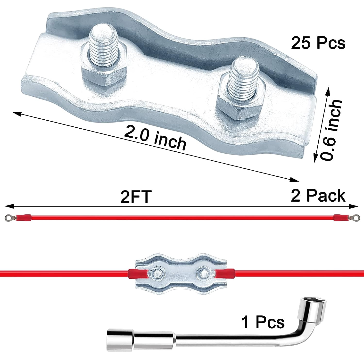 Upgraded 25 PCS M5 Poly Rope Connector Wires Splicer Galvanized Steel Connector Kit for Electric Fences + 3 PCS Polyrope to Polyrope Connector Silicone Copper Conductive Wires + Sleeve Tool