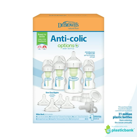 Dr. Brown's Natural Flow Anti-Colic Options  Wide-Neck, Breast to Bottle, Pump & Store, Feeding Set