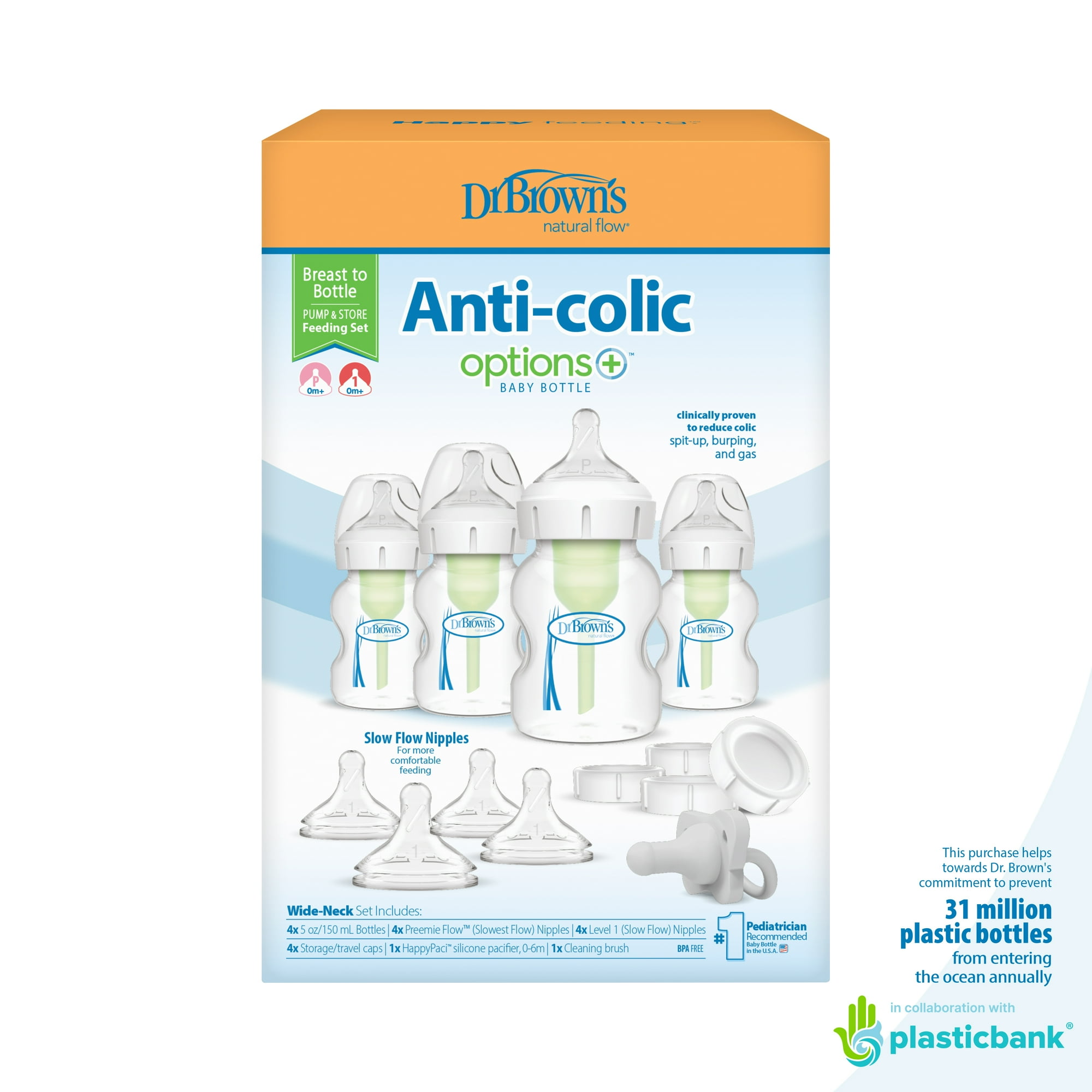 Dr. Brown's Natural Flow Anti-Colic Options+ Wide-Neck, Breast to Bottle, Pump & Store, Feeding Set