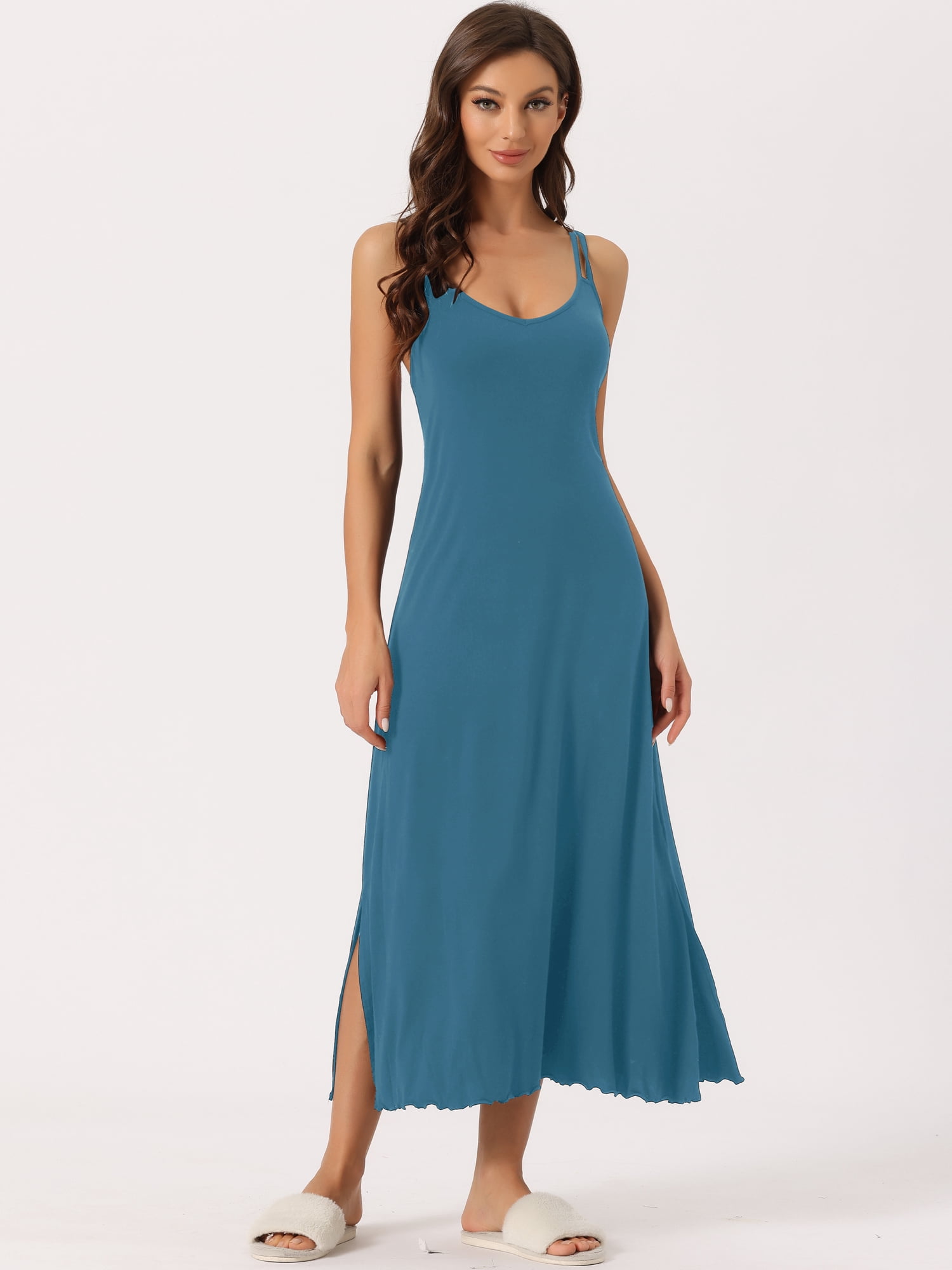 DARING DIVA Women's Lingerie Nighties Midi Racer Back Pajama Dress XL Lake Blue