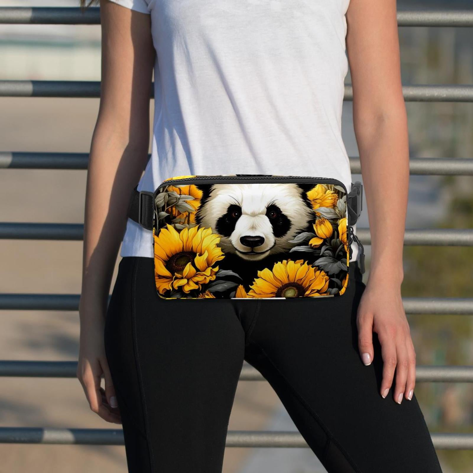 Panda sunflowers Lightweight Adjustable Waist Pack with Extension Strap - Unisex Running Belt Fanny Pack