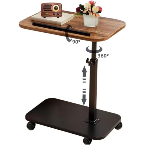 Mesa Auxiliar Sala con Ruedas, 360° Rotación, 90° Rotación del Tablero, Altura Ajustable, Movible Mesita Auxiliar en Forma de C, para Dormitorio, Baño, Sofá y Cama