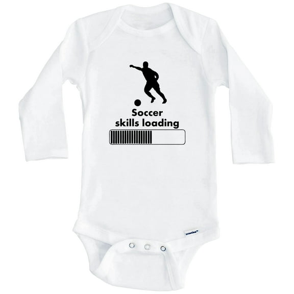 Soccer Skills Loading Funny One Piece Baby Bodysuit (Long Sleeve), 0-3 Months White